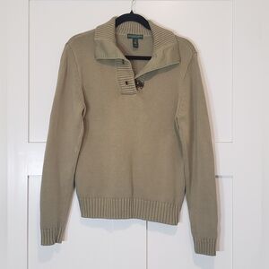 Lauren Ralph Lauren Knit Pullover Sweater Double Metal Clasps Olive Green Size L